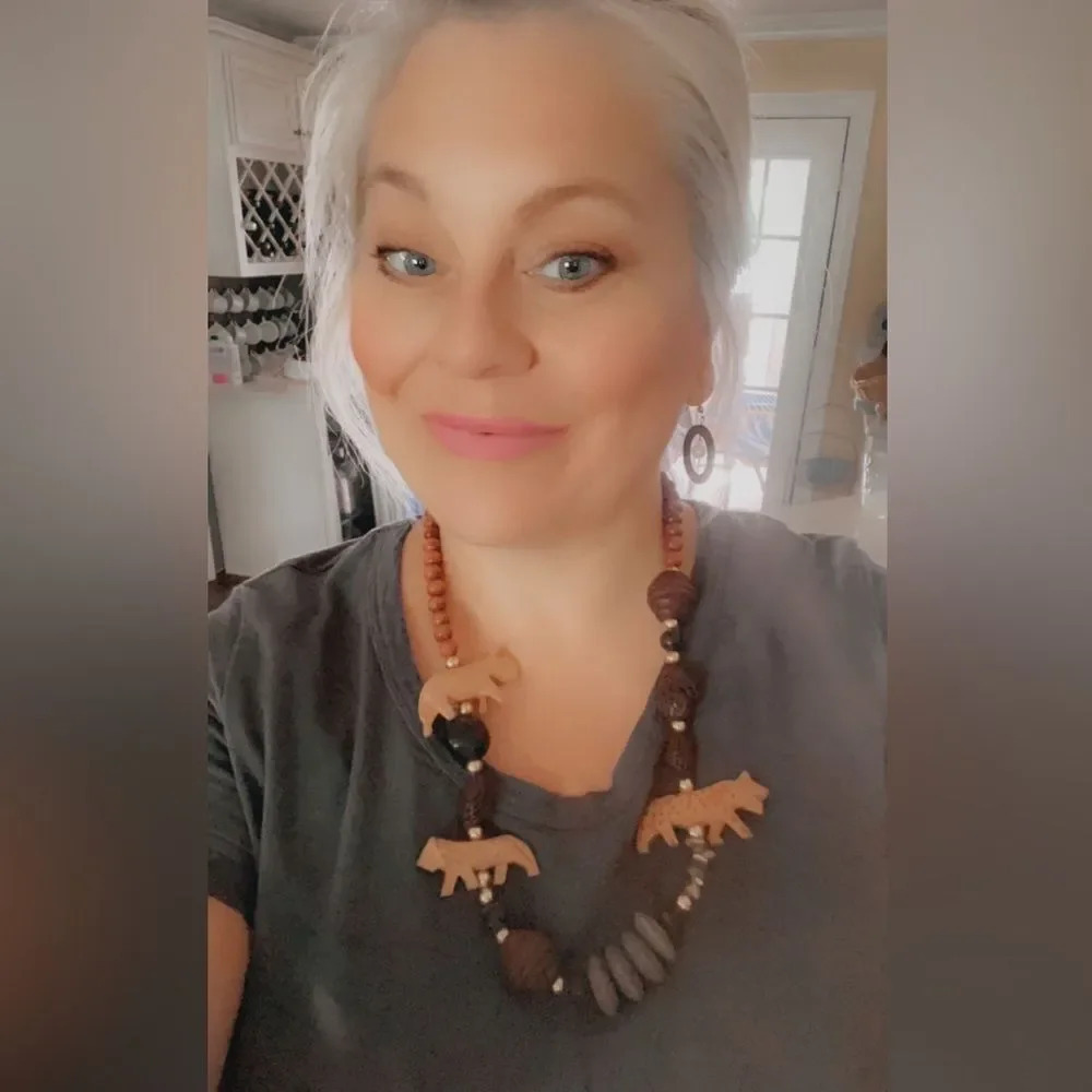 Vintage purple & Beige Beaded & Tribal Animal Statement Necklace